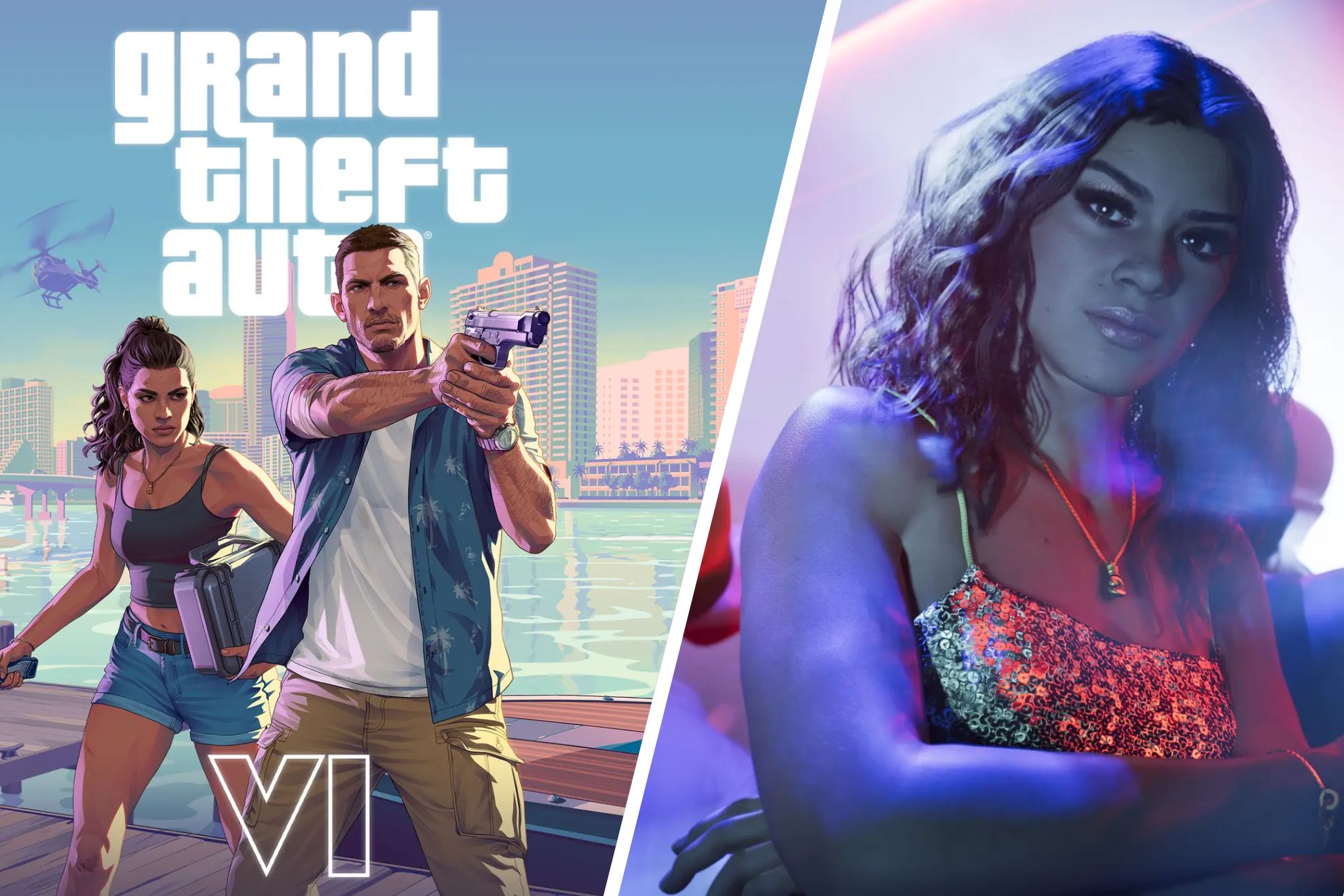 A la izquierda, portada de GTA 6. A la derecha, Lucía en el segundo tráiler.