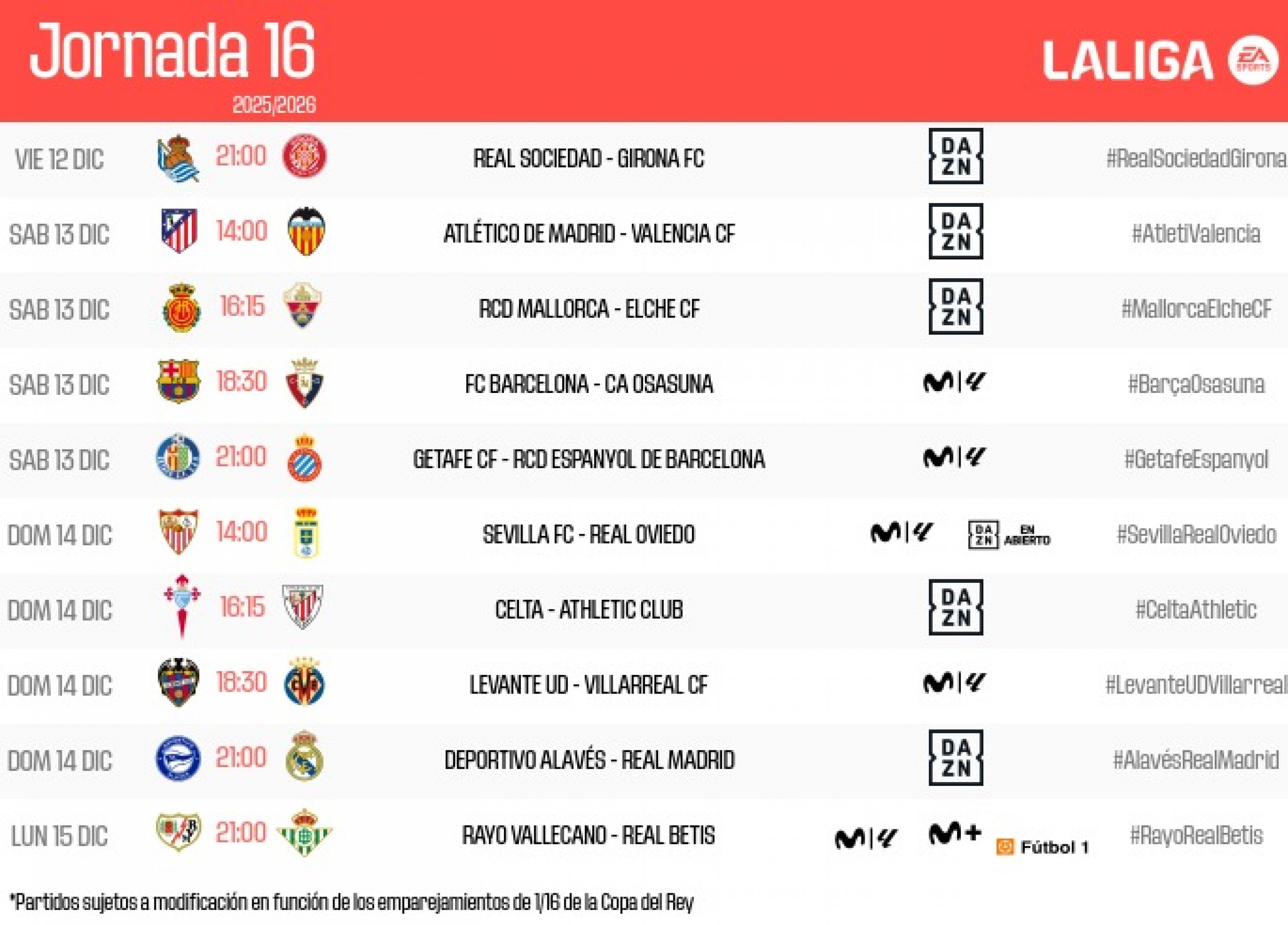 Programas para el día 16.