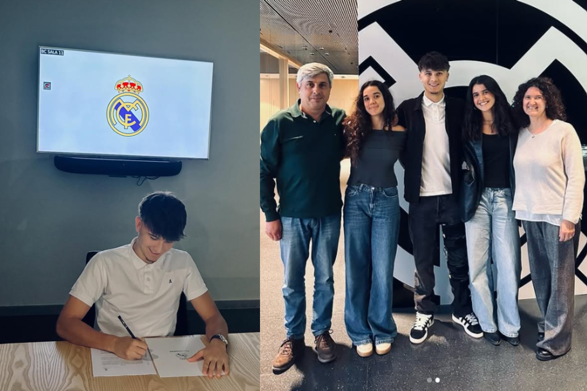 Guille López, firmando su nuevo contrato y junto a su familia.