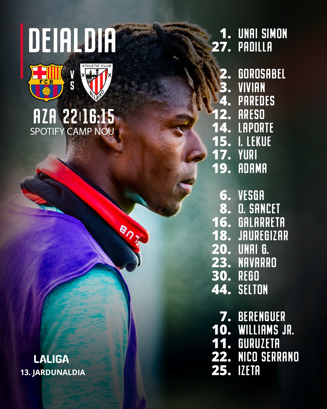 Convocatoria del Athletic ante el Barcelona