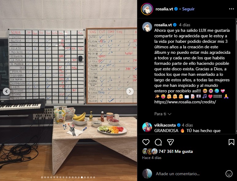 Imagen de la pizarra viral de Rosalía