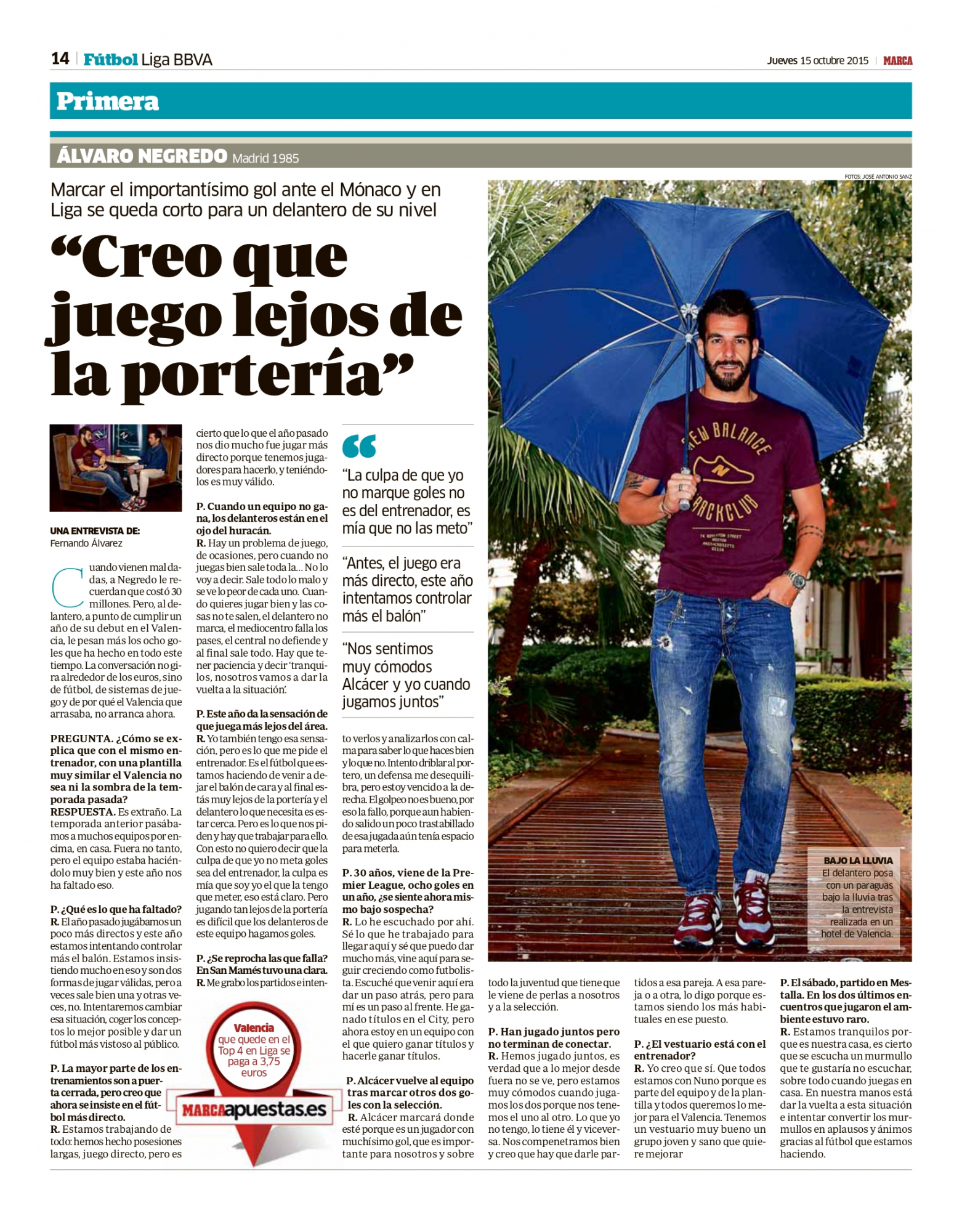 Página de la entrevista a Negredo en MARCA.
