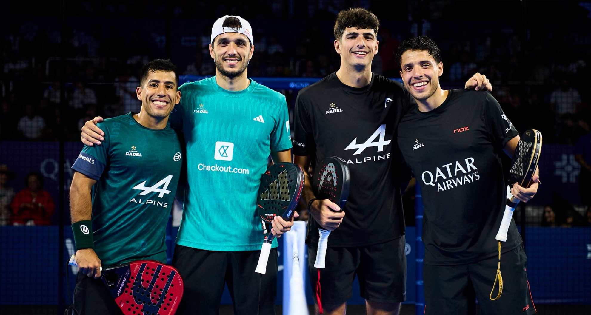 Los cuatro jugadores (Chingotto-Galán y Coello-Tapia) antes de la final del Major de México.