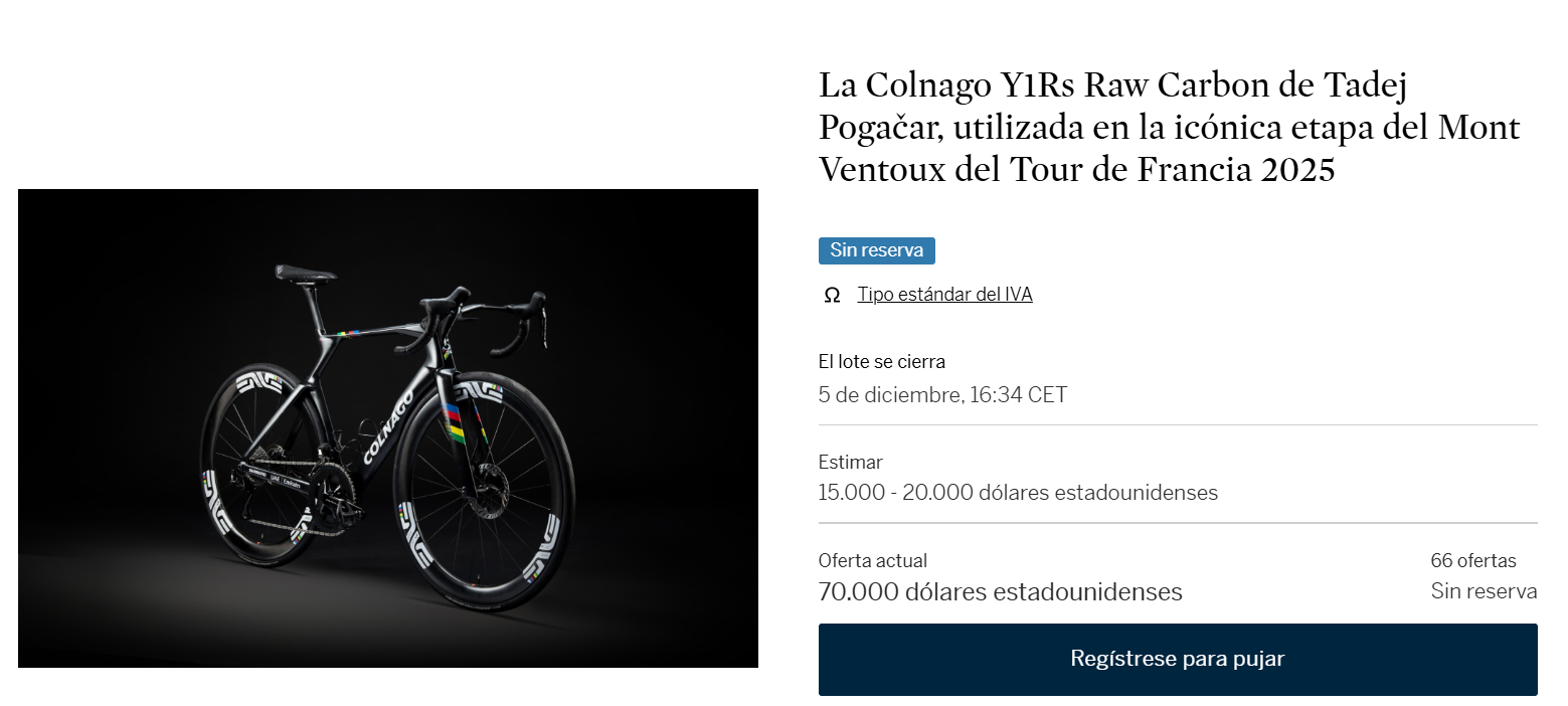 La subasta de bicicletas de Pogacar