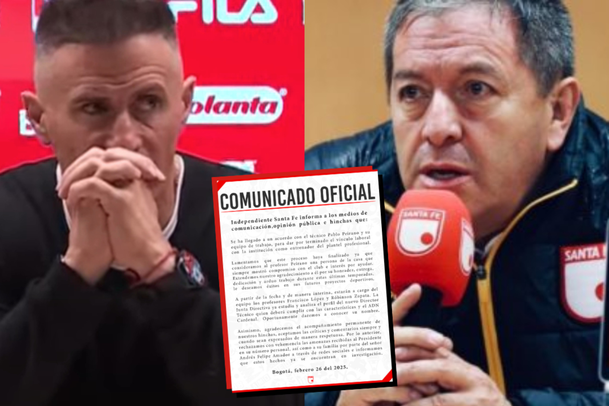 Despedida de Independiente Santa Fe a Pablo Peirano y denuncia de amenazas contra el presidente Eduardo Méndez