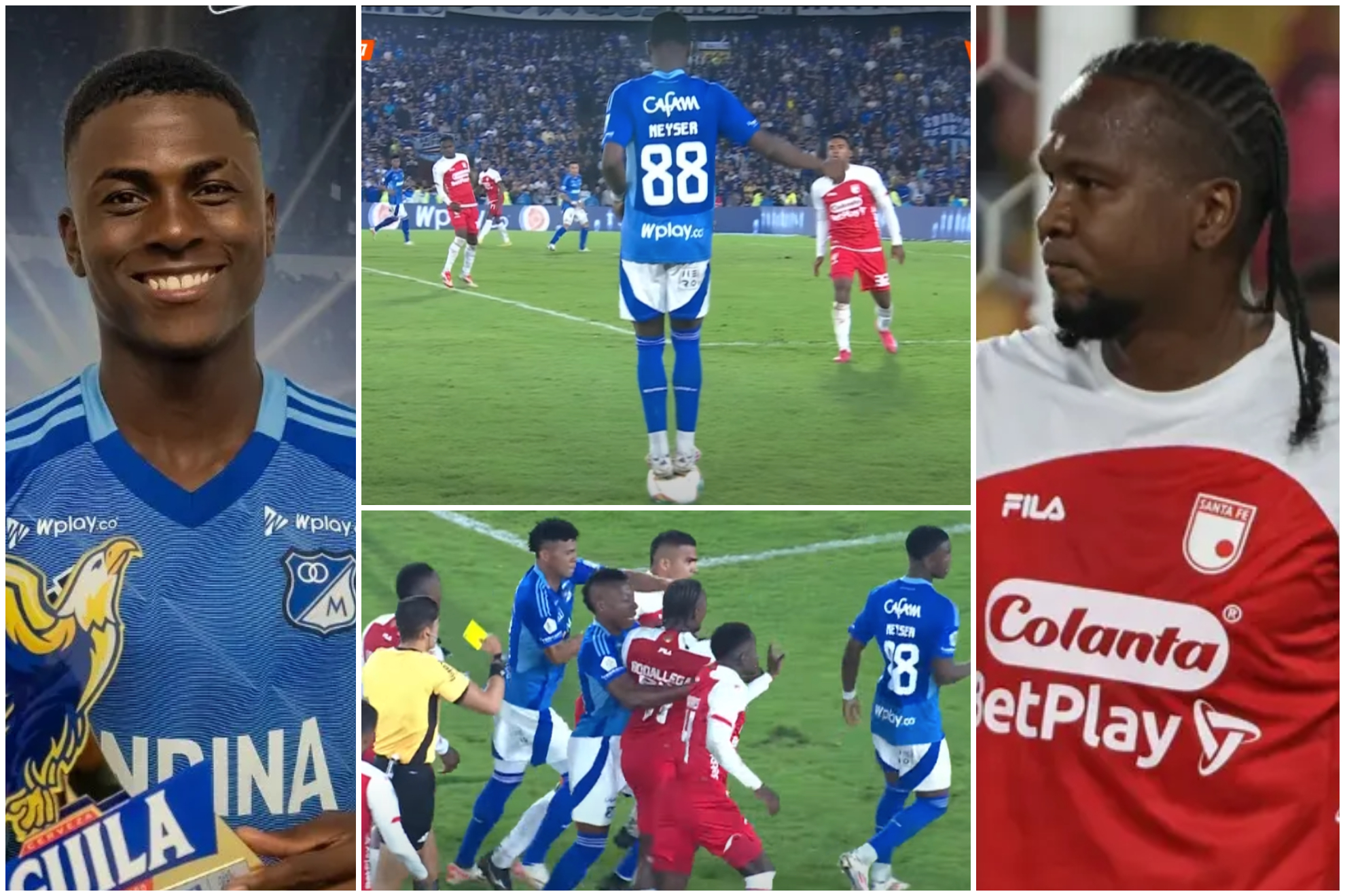 Neiser Villareal se paró sobre el balón y Hugo Rodallega estalló y lo advirtió en Millonarios vs. Santa Fe