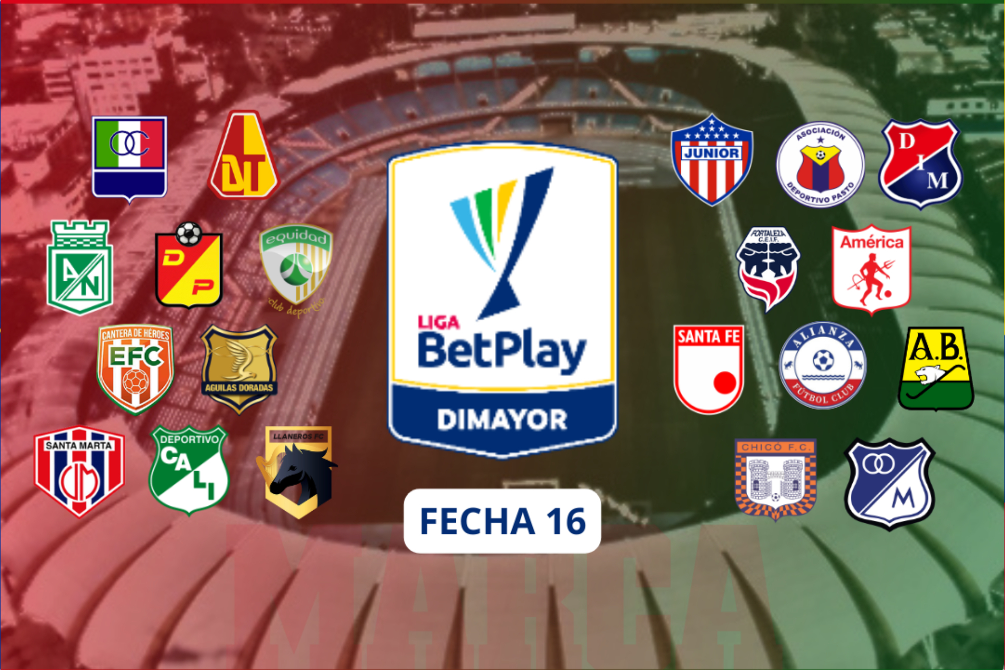 Fecha 16 Liga BetPlay 1-2022 - Tabla de posiciones, descenso, días y horas de partidos