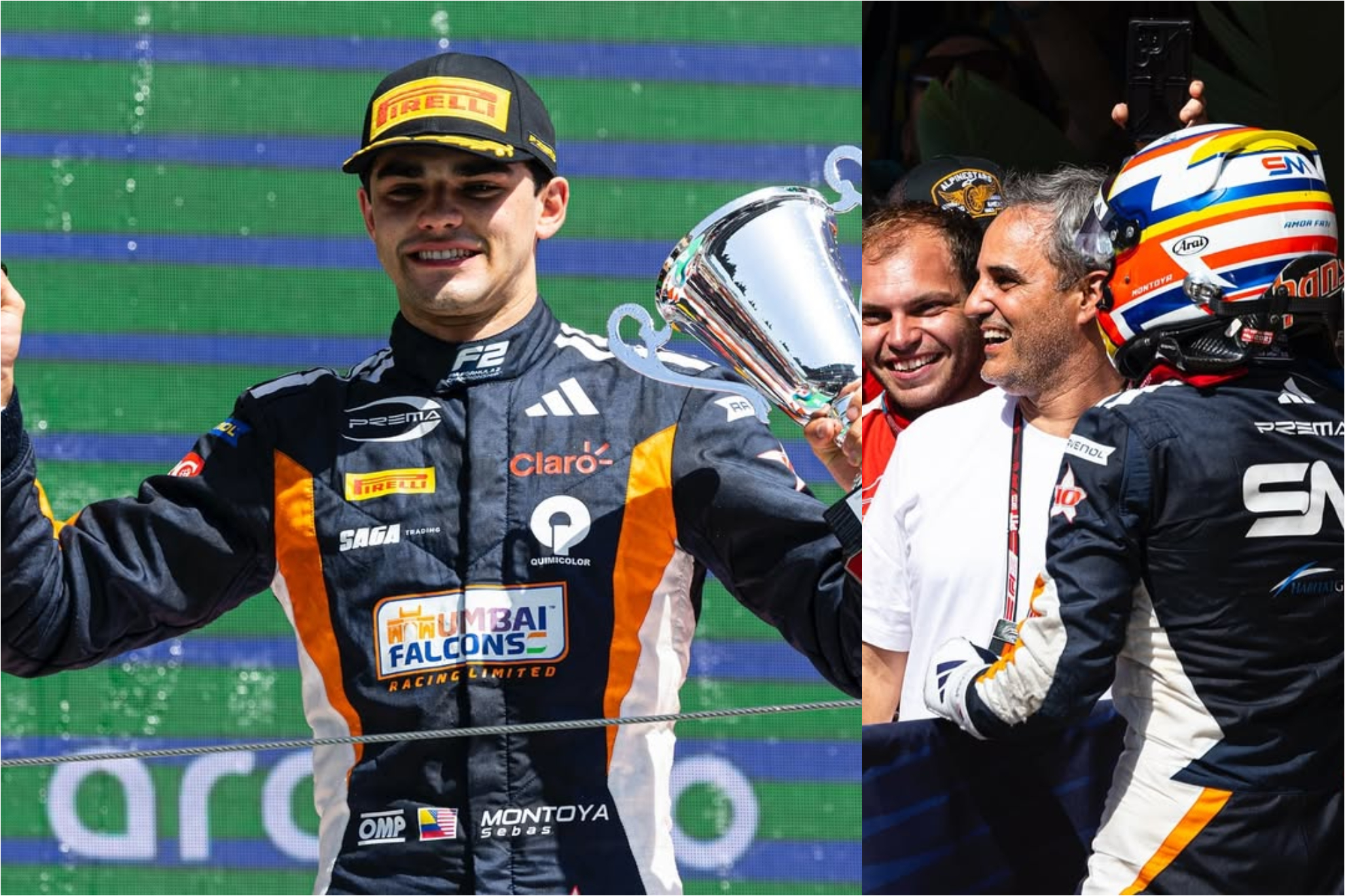Sebastián y Juan Pablo Montoya celebraron el segundo puesto en el Gran Premio de España de Fórmula 2 2025