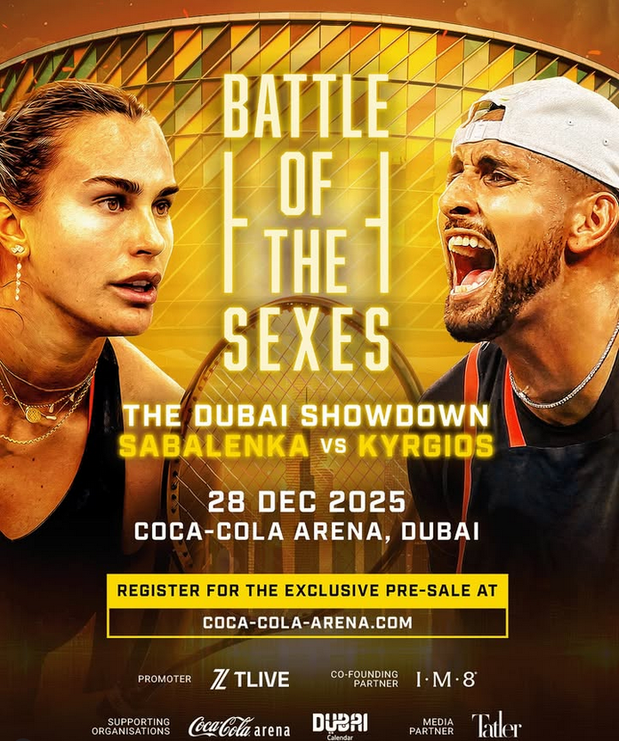 Poster of the battle of the tennis sexes between Sabalenka and Kyrgios