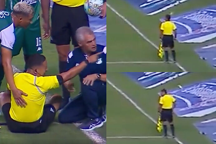 El árbitro asistente Richard Ortiz recibió un botellazo pero el juez central no suspendió el partido.