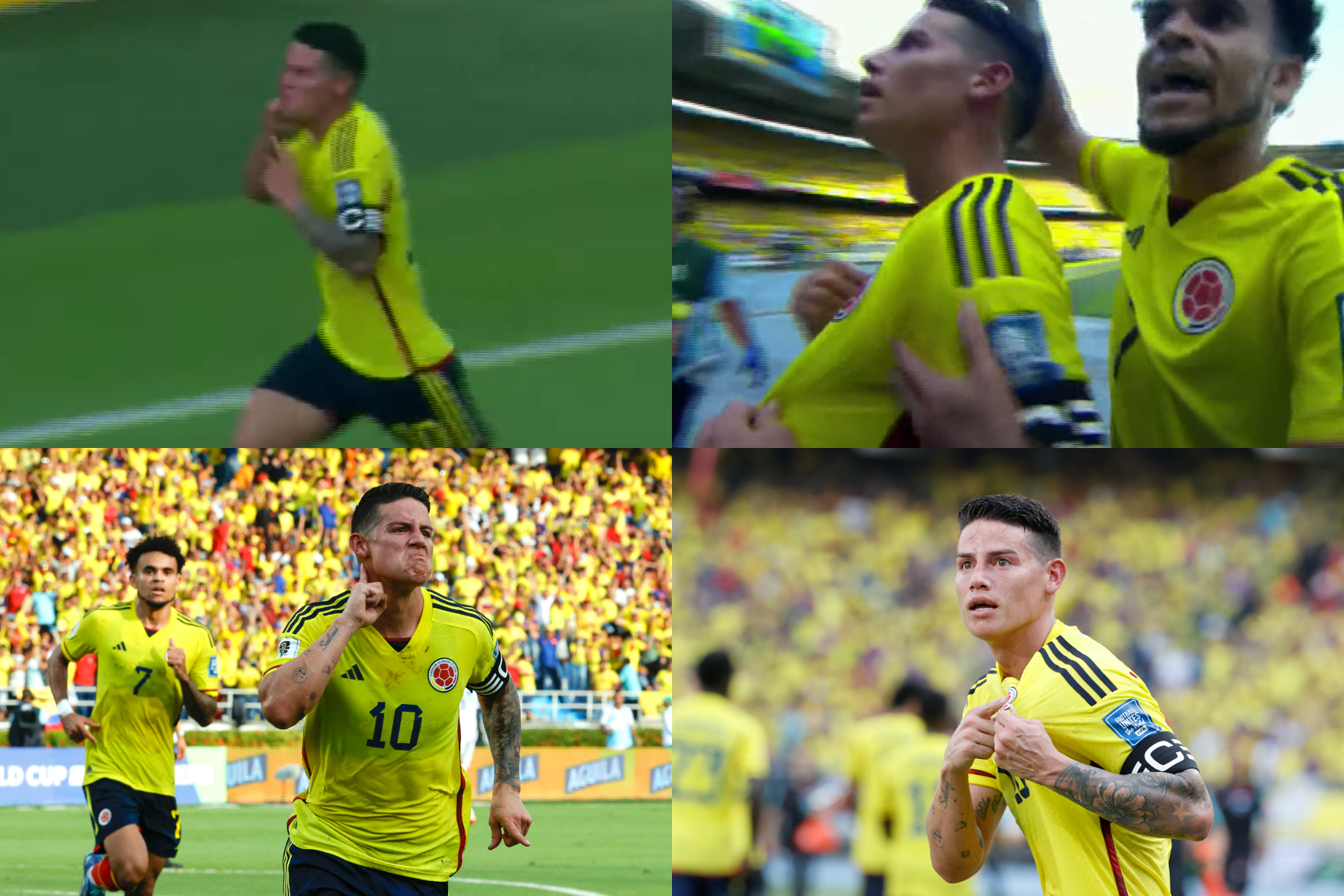Gestos de James después del gol de Colombia contra Uruguay