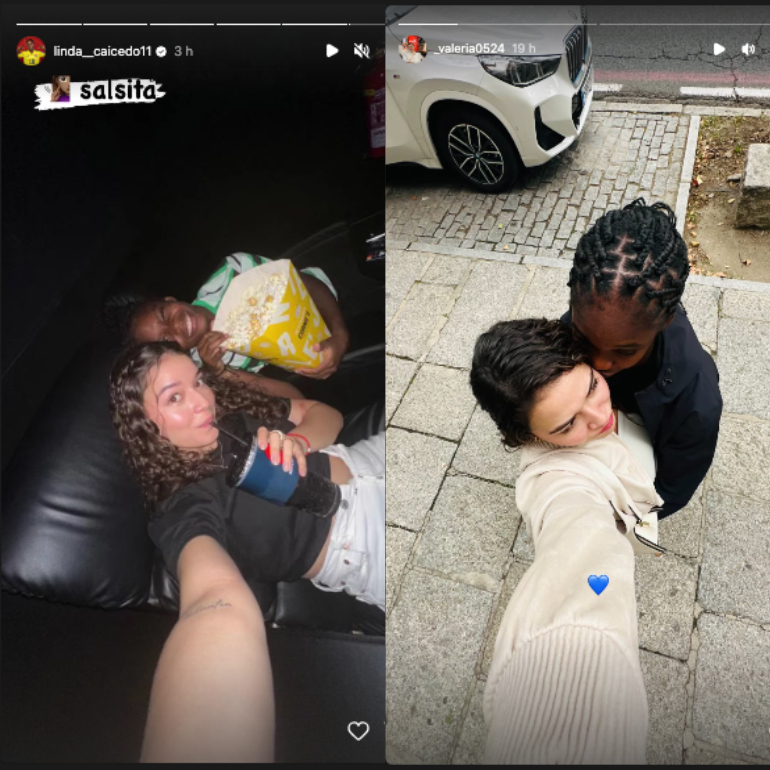 Linda Caicedo celebrando su buena actiuación en Granada vs. Real Madrid con su novia Valeria