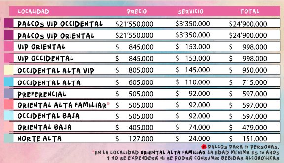 Precios Karol G - El Campín Bogotá