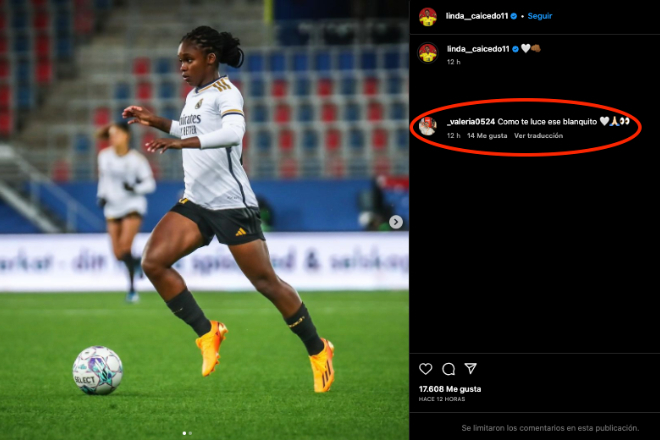 Mensaje de Valeria Herrera a Linda Caicedo después de Valerenga vs. Real Madrid