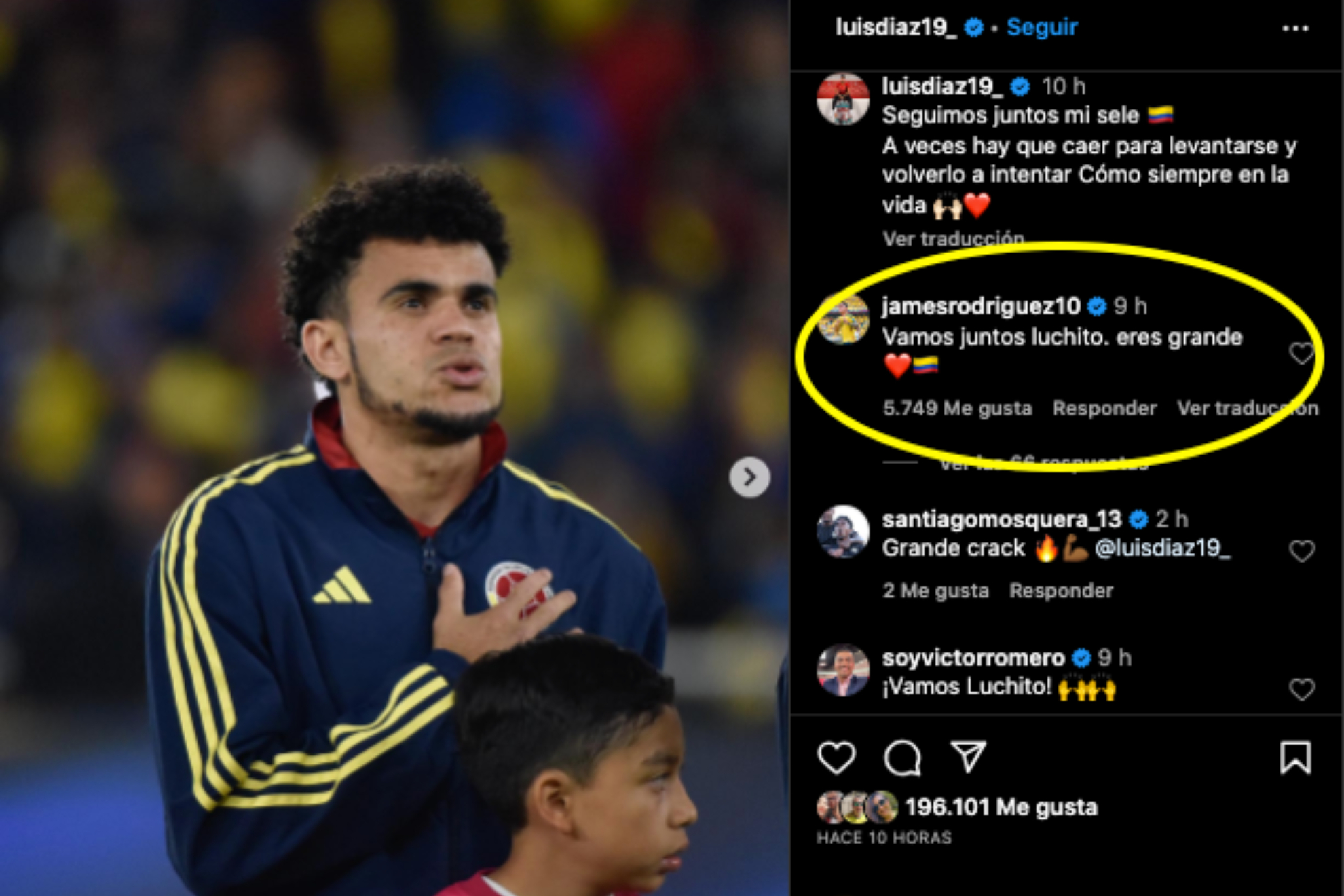 James Rodríguez respaldó a Luis Díaz