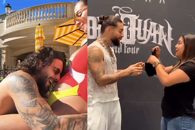 maluma conmovido por regalos para su hija Paris, además besa y canta a la pancita de Susana