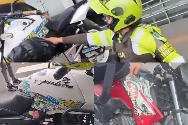 Patrullera de Policía de Colombia inmovilizó dos motocicletas por tener calcomanías de colores