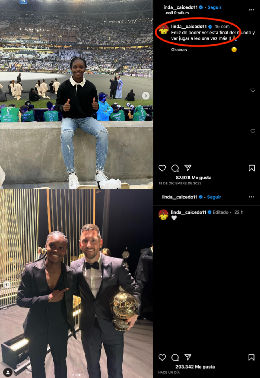 Mensajes de Linda Caicedo sobre Lionel Messi