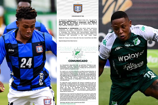 Boyacá Chicó denunció que ofrecieron plata para perder con Cali, escándalo en Colombia (Instagram Dimayor - 'X' Boyacá Chicó y Deportivo Cali)