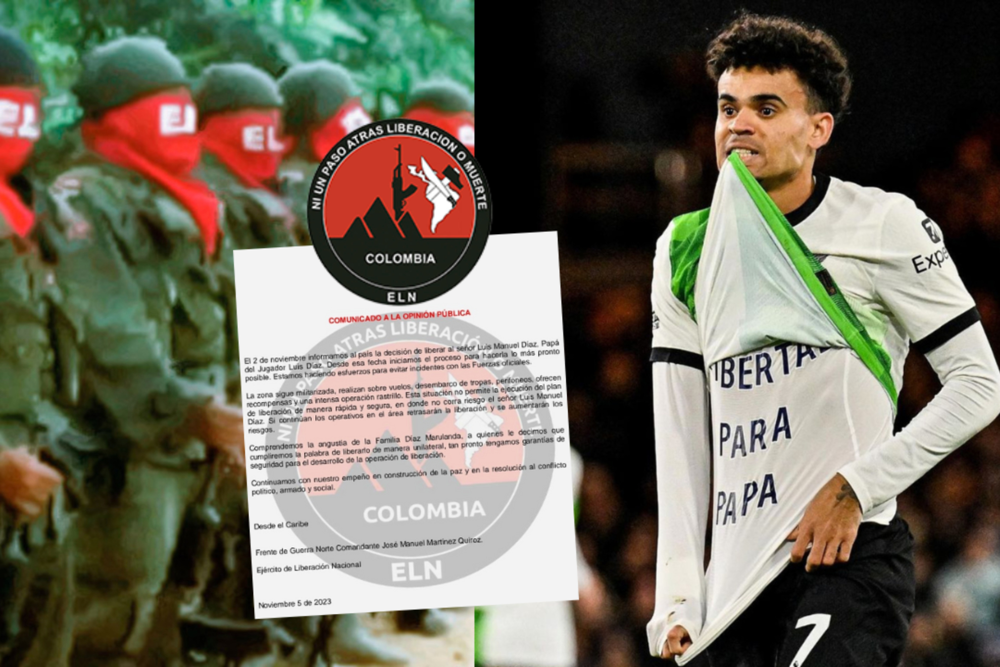 ¿Por qué el ELN no libera al papá de Luis Díaz? carta en respuesta al jugador y su familia (Página ELN - 'X' - Instagram Liverpool)