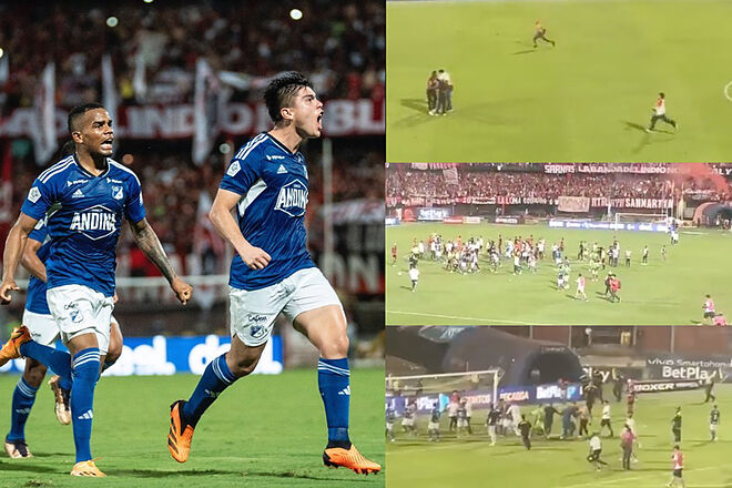 Hinchas del Cúcuta entran a pegarle a jugadores de Millonarios y al árbitro en semifinal de Copa Colombia (Instagram Millonarios - 'X')