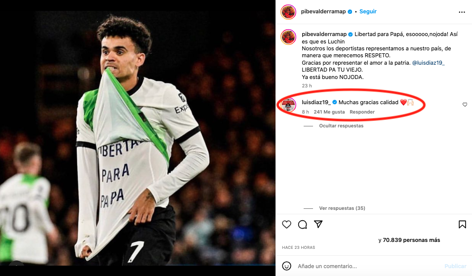Luis Díaz le agradece mensaje al 'Pibe' Valderrama