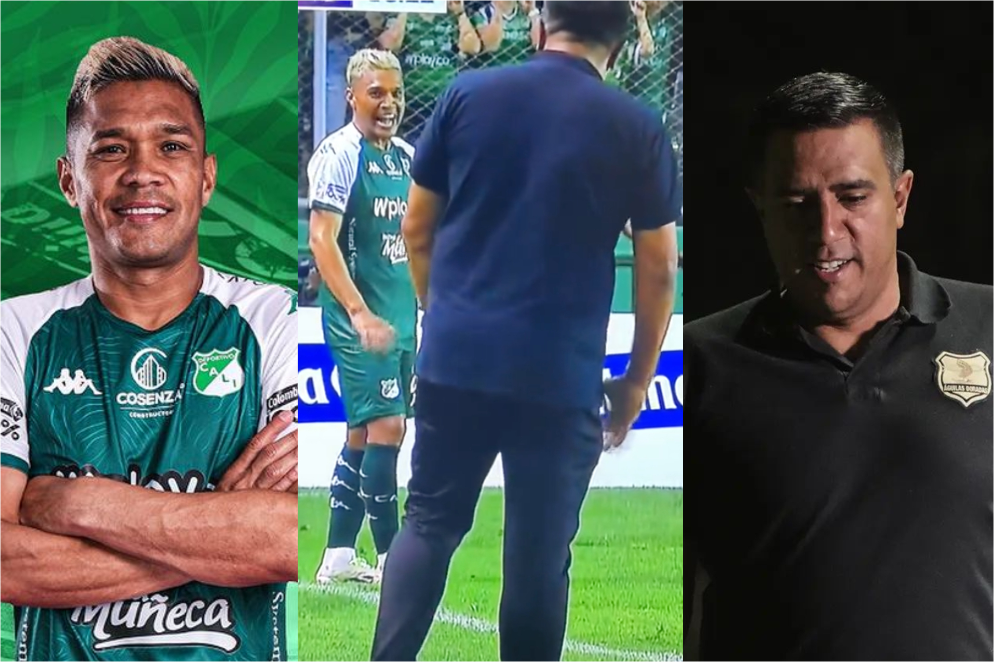 Duro encontrón de Teófilo Gutiérrez y César Farías durante Cali vs. Águilas Doradas (Instagram Deportivo Cali y Águilas Doradas - Win Sports)