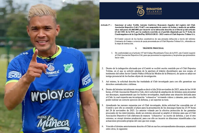 Denuncian a Teófilo Gutiérrez por comportamiento indebido con mujer de logística (Instagram: Deportivo Cali - Dimayor)