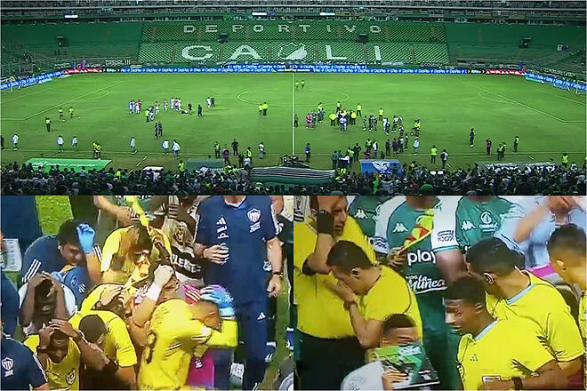 'Barra brava' e hinchas invaden partido Cali - Junior, finales de Liga BetPlay 2-2023 (Win Sports)