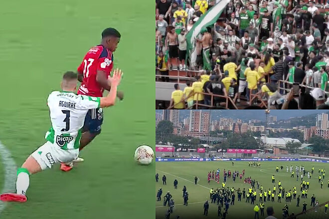 Por violencia suspenden Nacional vs. Medellín y atacan a periodistas (YouTube Win Sports - 'X': @juanchoserrano_, @RadarVerdolaga_)