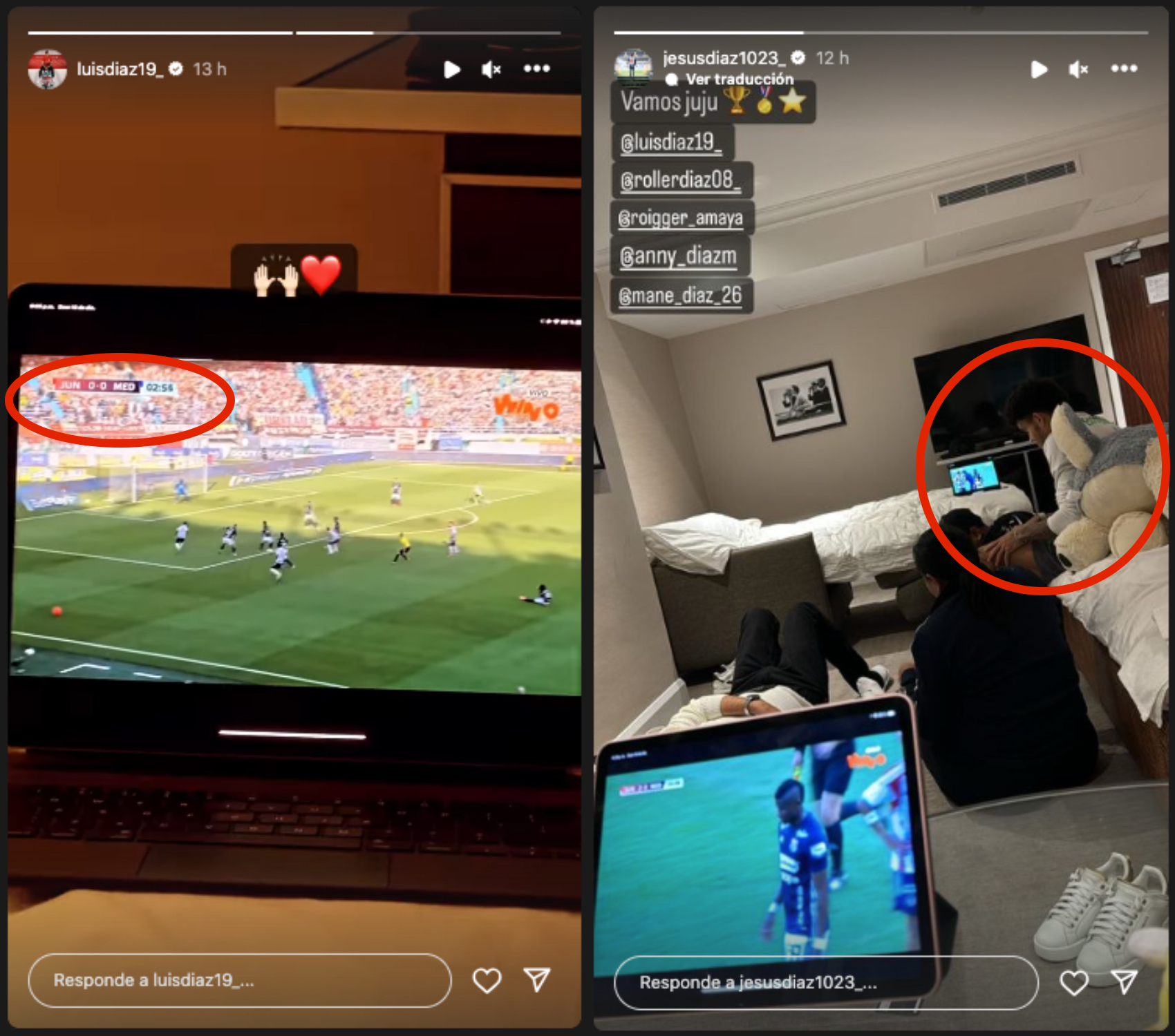 Luis Díaz y su familia viendo la final Junior vs. Medellín