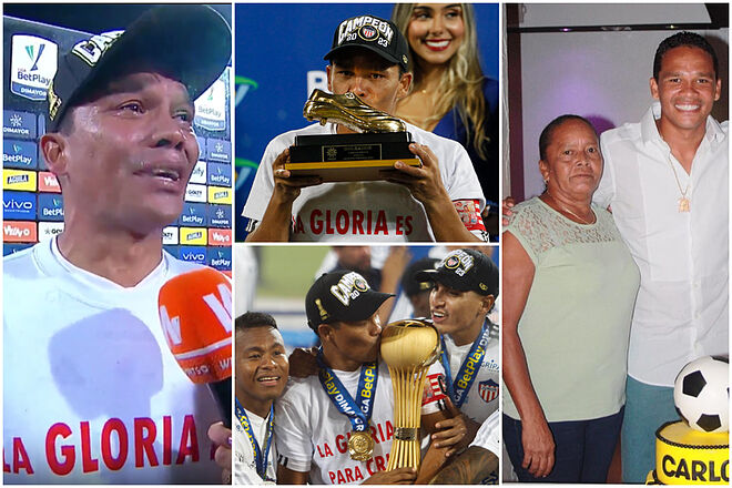 Con lágrimas, Carlos Bacca celebró título con Junior y recordó promesa a su mamá (Win Sports - EFE - Instagram: Carlos Bacca)