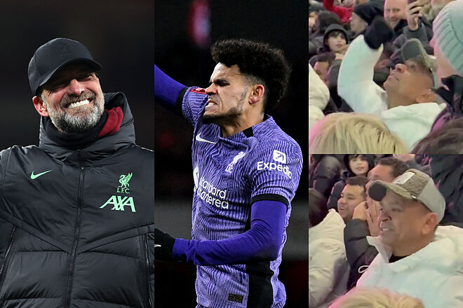 Celebraciones del papá de Luis Díaz y Jürgen Klopp por gol en Arsenal vs. Liverpool ('X': Liverpool, @Swezton)