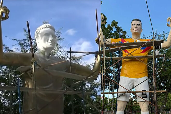 Estatua de Falcao García en Santa Marta no se parece al jugador (Tomado: Canal RCN - El Tiempo)
