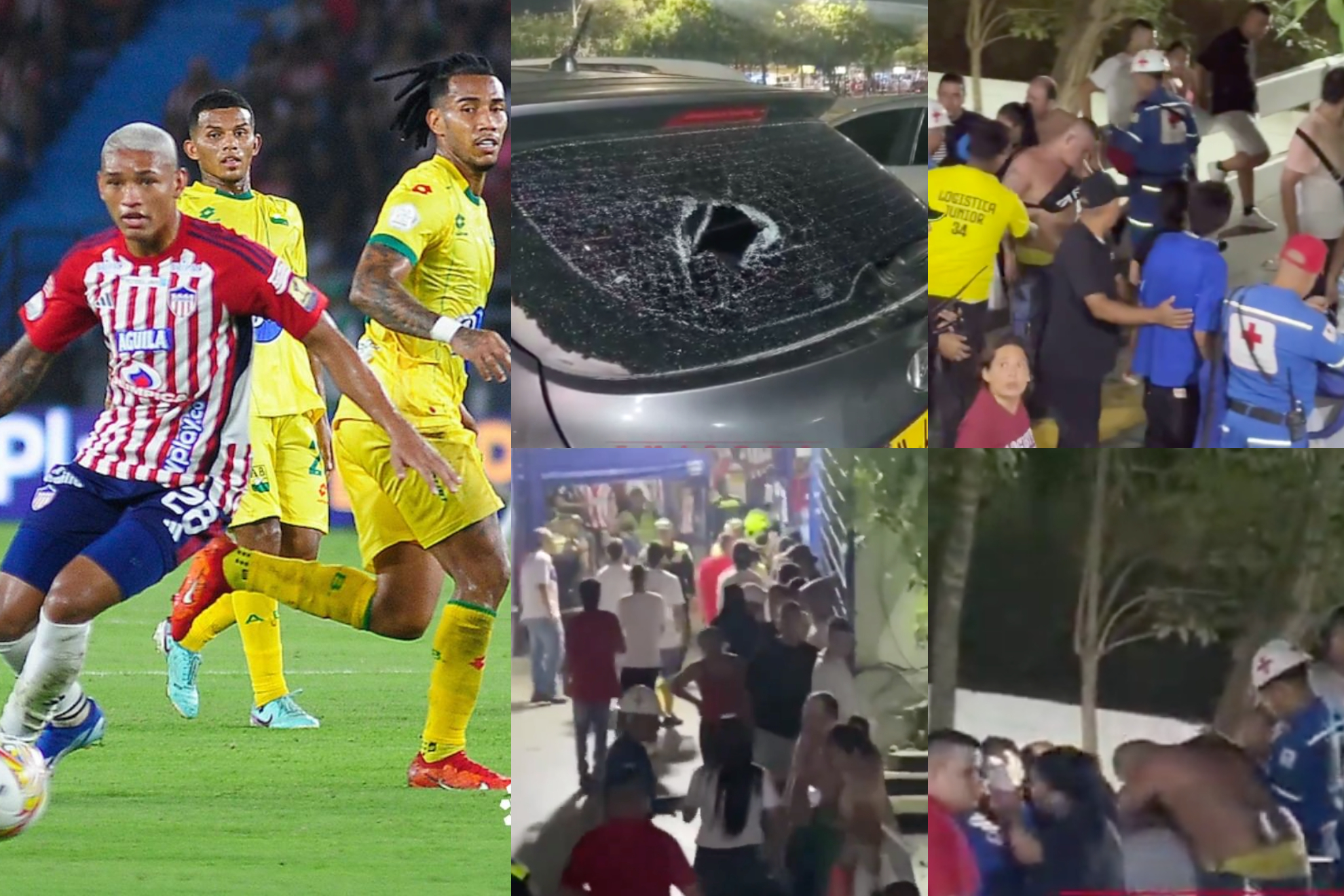 Actos de violencia en Colombia después de Junior vs. Bucaramanga (Instagram: Dimayor - 'X': Emisora Atlántico, CTV Barranquilla)