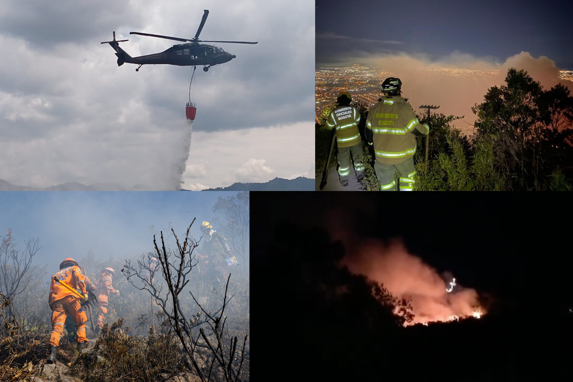 Información de los incendios forestales en cerros invaden Bogotá ('X': Alcaldía de Bogotá, Fuerza Aeroespacial Colombiana, Red + Noticias)