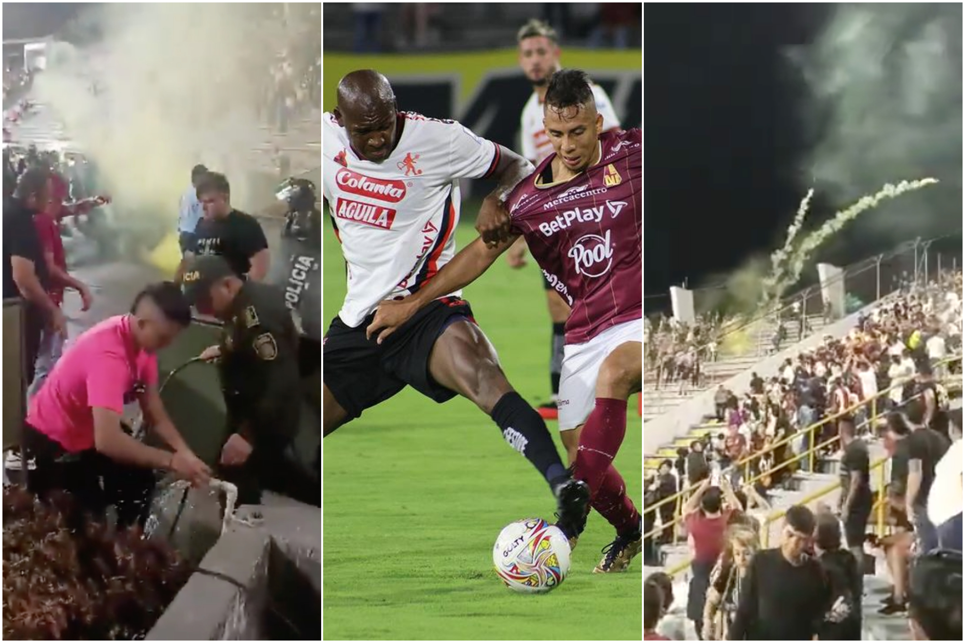 Disturbios en tribunas durante partido Tolima vs. América en Ibagué ('X': Rincón del Vinotinto - Instagram: Deportes Tolima)