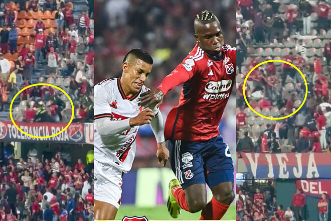 Peleas y ataques entre hinchas de Independiente Medellín y América de Cali ('X': Dilan Orjuela - Instagram: Dimayor)