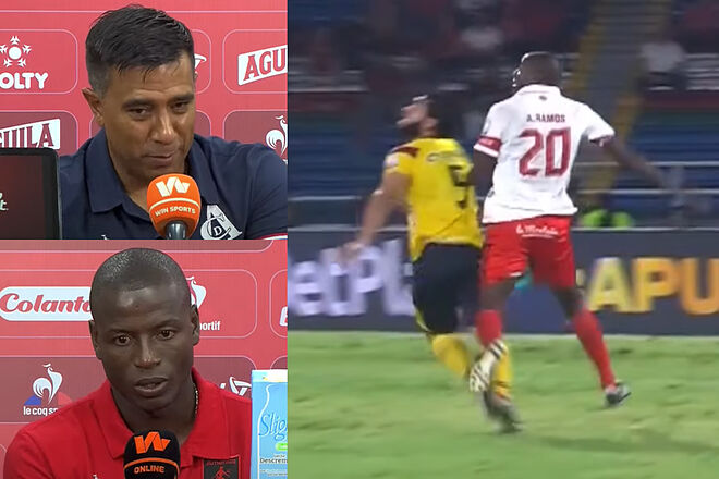 César Farías y Adrián ramos protestas arbitraje de América vs. Pasto (YouTube: Dimayor, Win Sports)