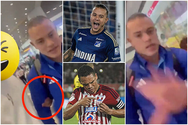 Hincha del Junior hace pasar mal moento a Leonardo Castro en viaje de Millonarios ('X': Humor Rojiblanco - Instagram: Millonarios, Junior)