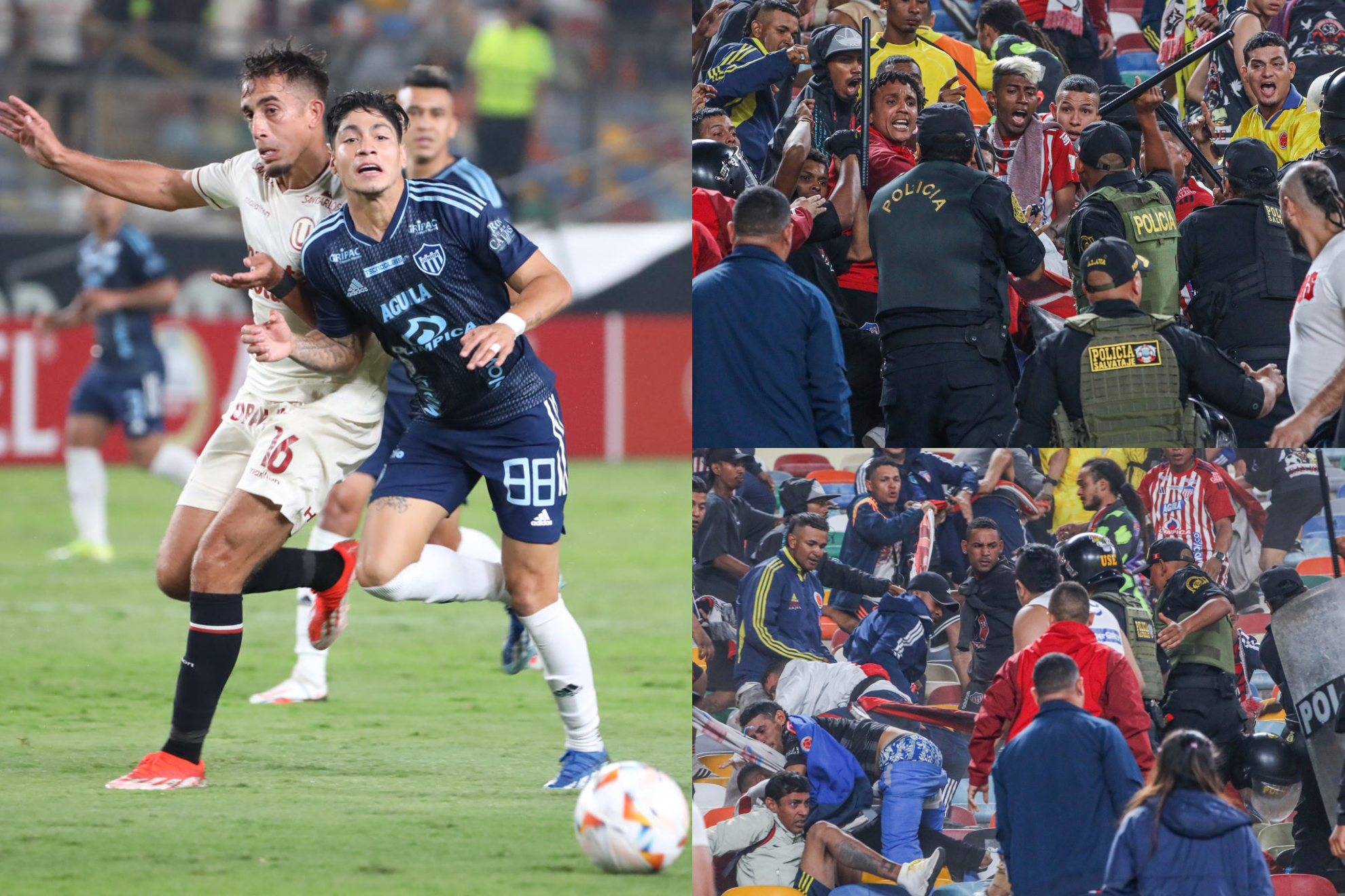 Pelea de barras del Junior con Policía de Perú en partido contra Universitario (EFE)