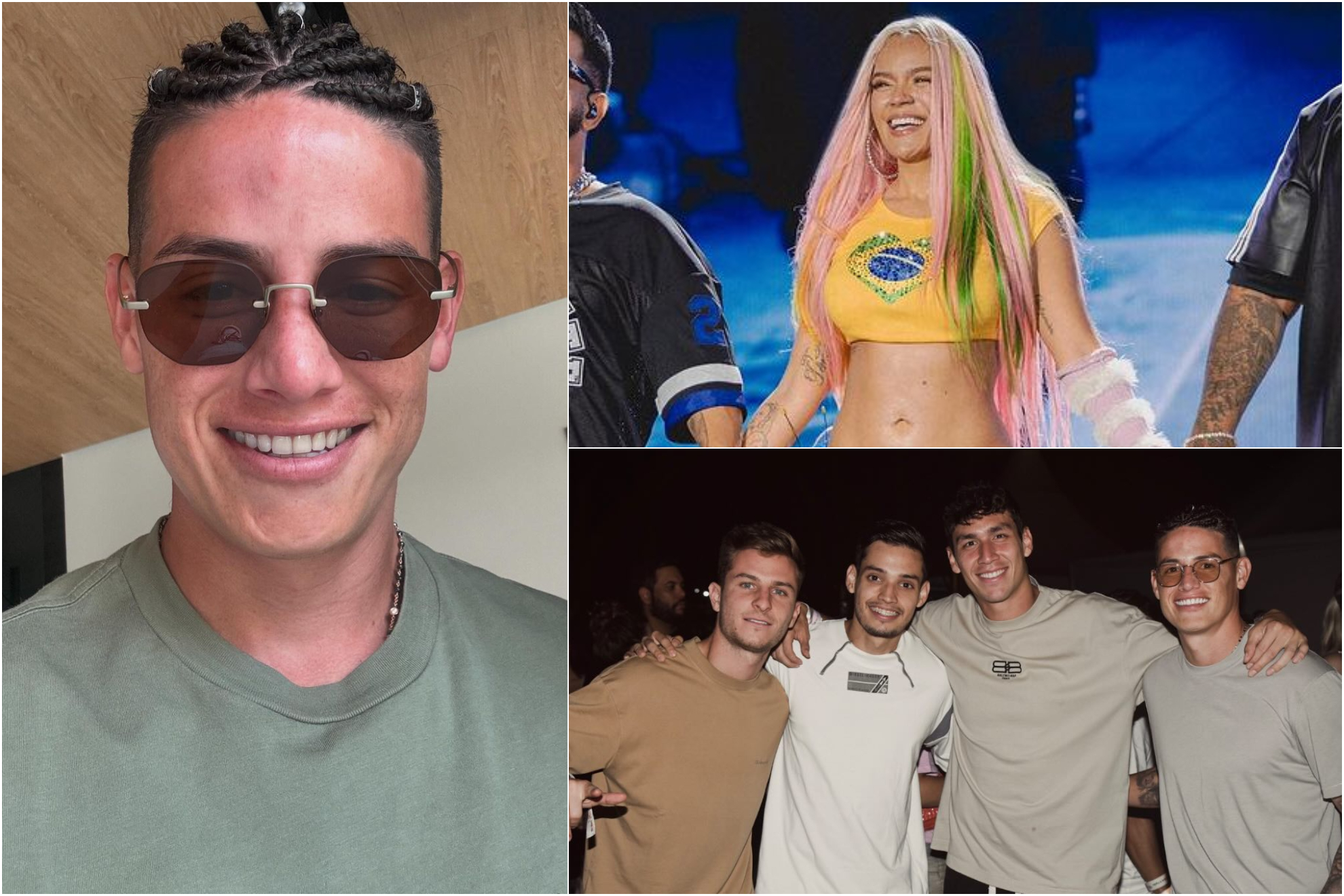 James Rodríguez y sus compañeros del São Paulo en concierto de Karol G (Instagram: James Rodríguez, Karol G, Giuliano Galoppo)