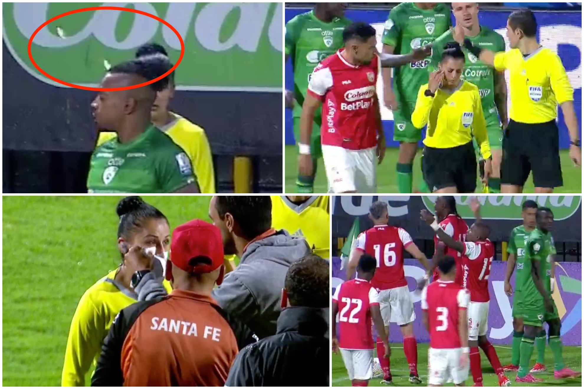 Agresión a asistente de línea Jenny Torres en el partido La Equidad vs. Santa Fe (Win Sports)