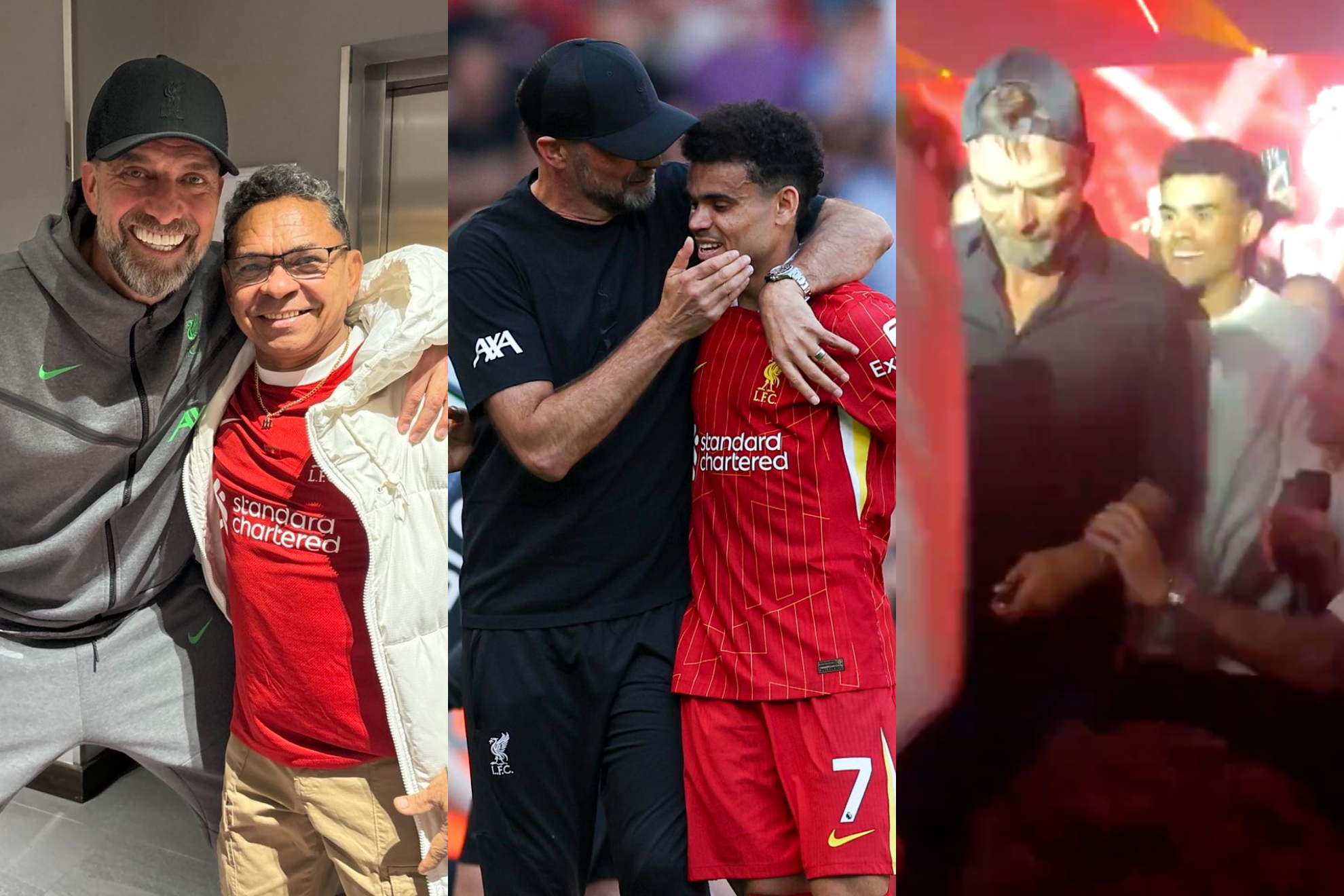 Luis Díaz y su papá despidieron a Jürgen Klopp del Liverpool (Instagram: 'Mane' Díaz - EFE - 'X': DSports)