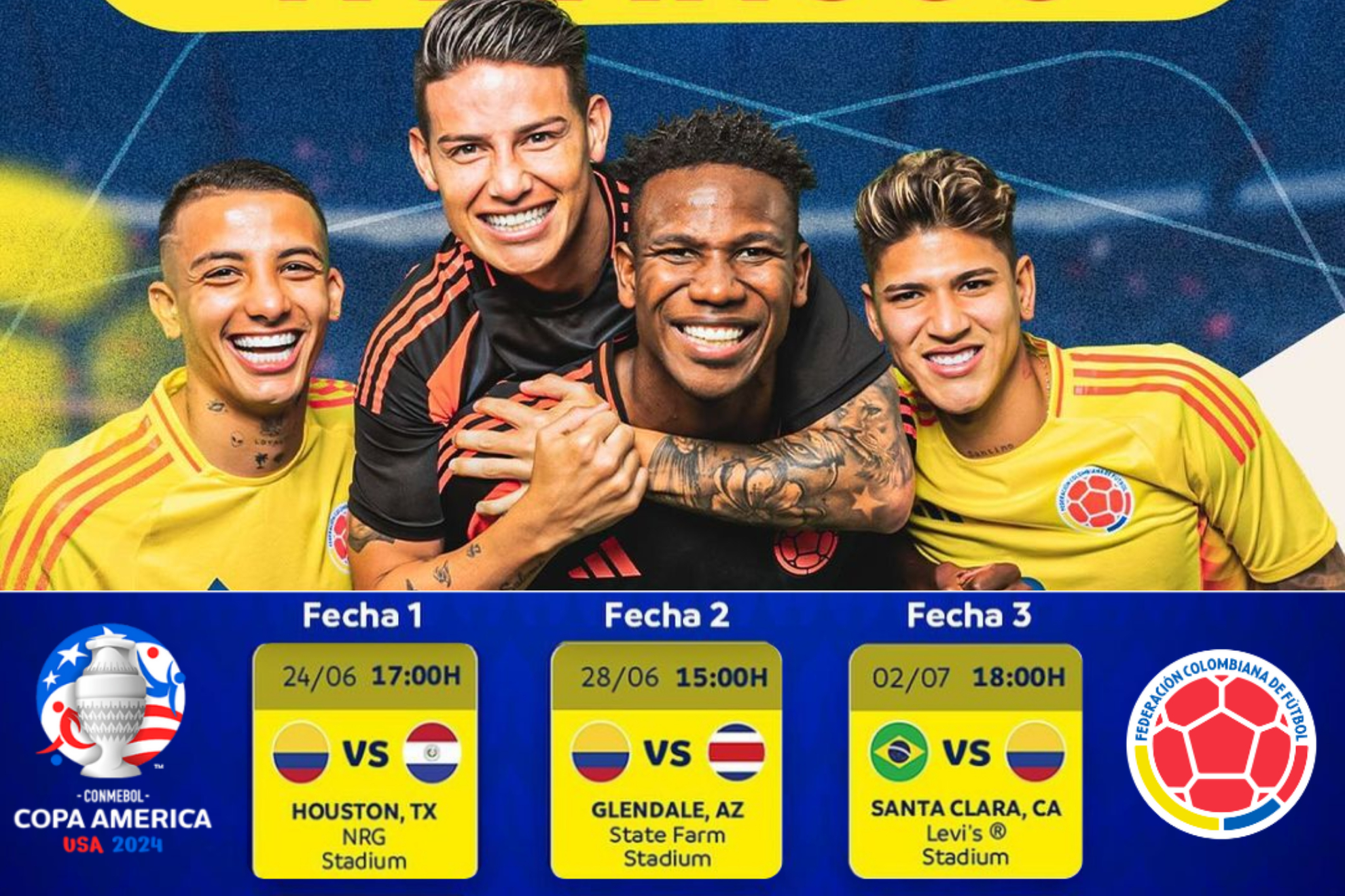 Calendario de la Selección Colombia en la Copa América 2024 (Instagram: Federación Colombiana de Fútbol, Conmebol)