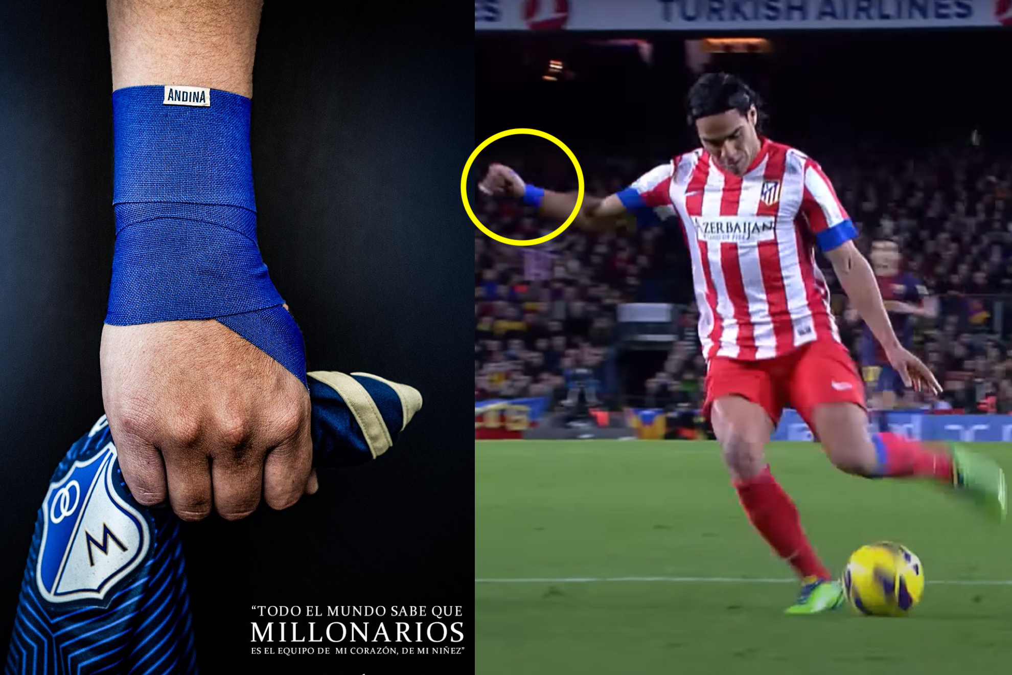 Historia de Falcao, la venda azul, Atlético de Madrid y Millonarios (Instgaram: Millonarios - YouTube oficial: LaLiga Española)