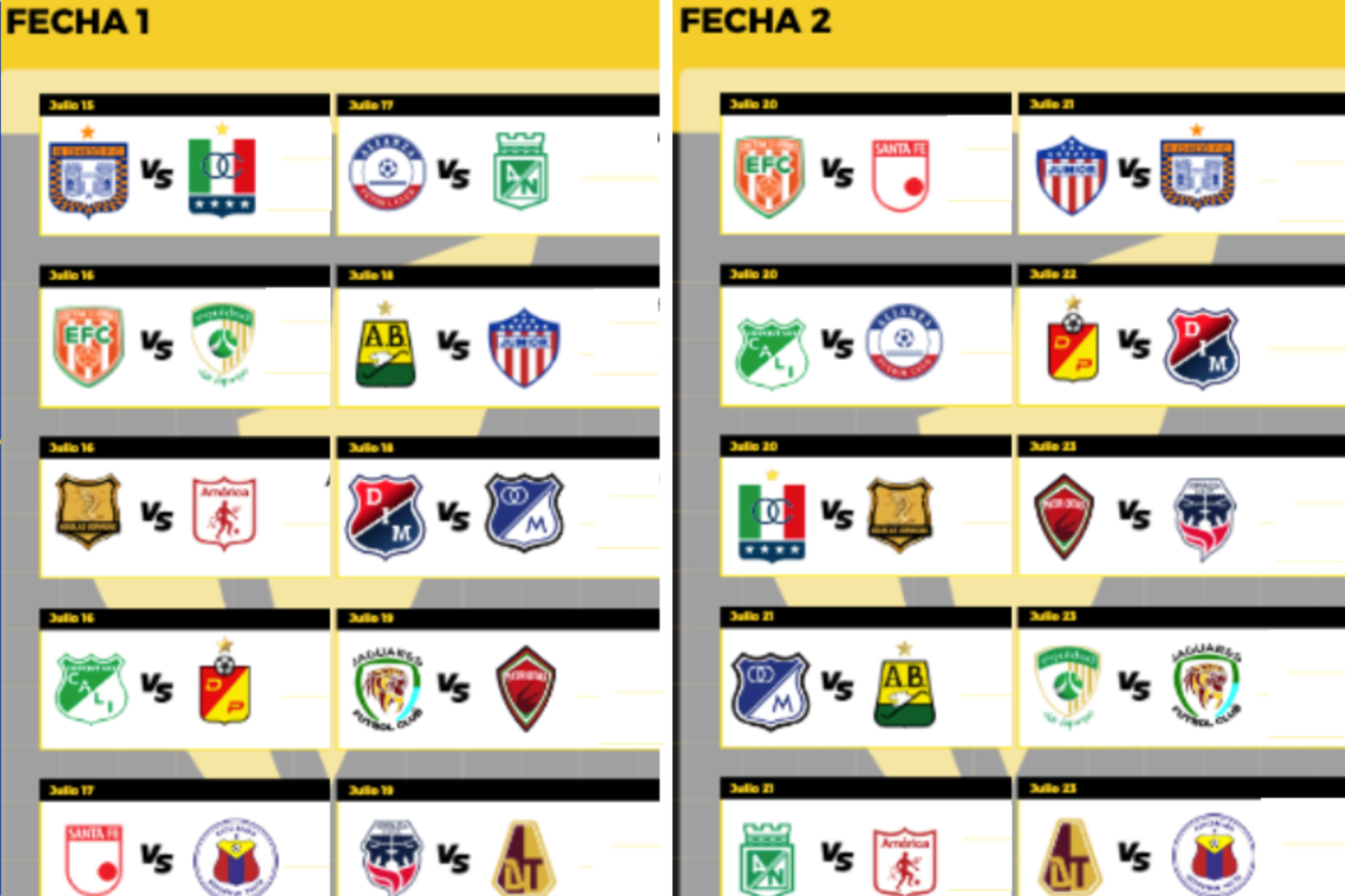Programación fechas 1 y 2 de Liga BetPlay 2-2024 (Dimayor)