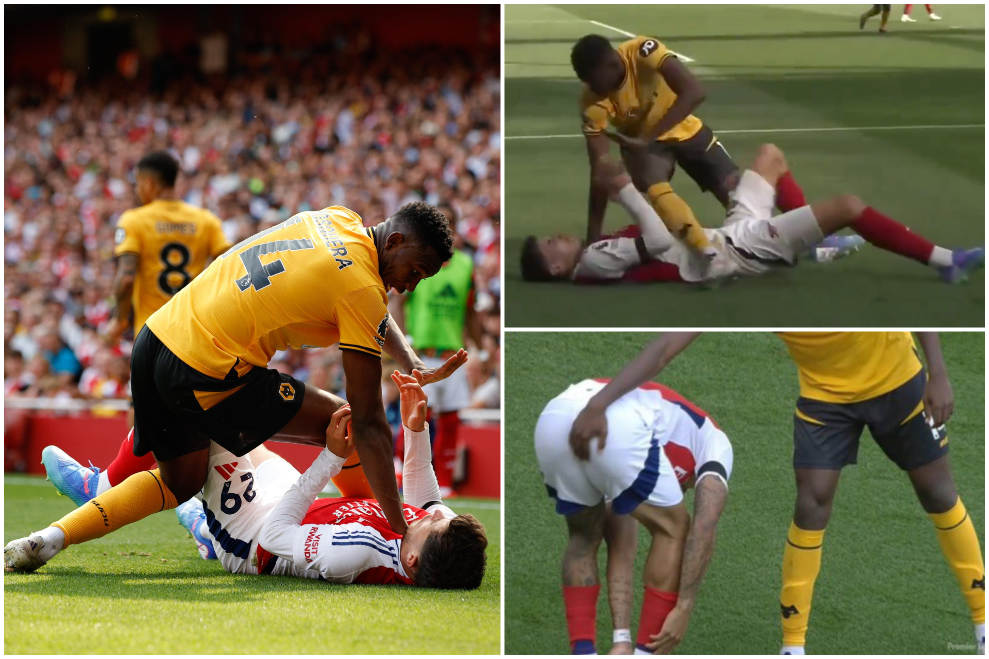 Los golpes y toques de Mosquera a Havertz y Gabriel Jesus en Arsenal vs. Wolverhampton