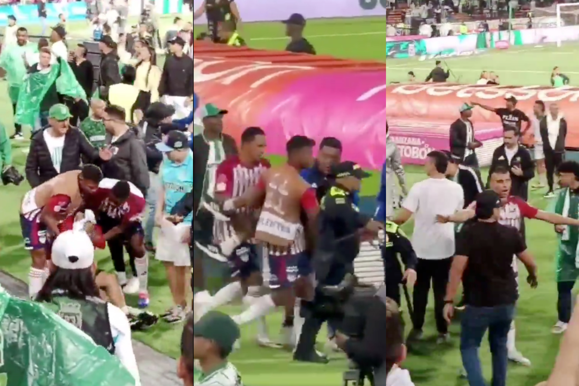 Jugadores de Junior rescatan a hinchas atacador por seguridores de Nacional en el Atanasio Girardot