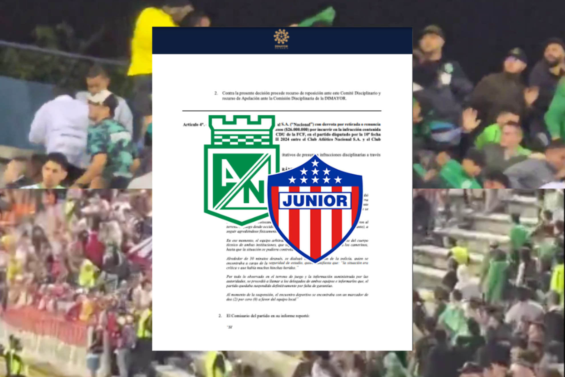 Sanciones por violencia en Nacional vs. Junior en el estadio Atanasio Girardot